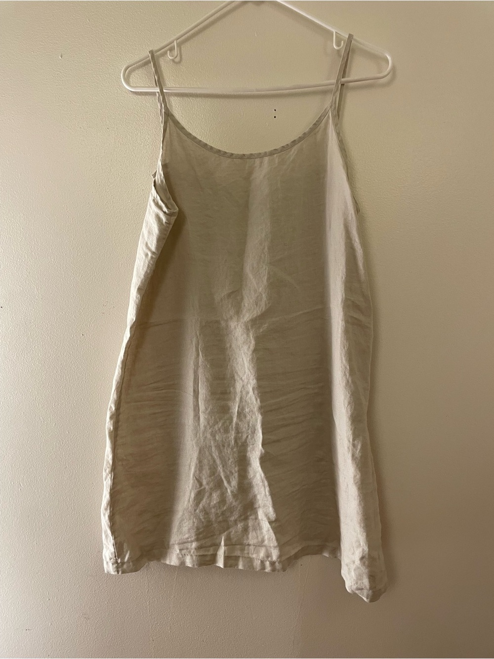Light Olive Grey Linen Spaghetti Strap Midi Dress